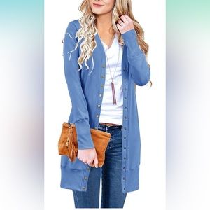 MEROKEETY Women's Long Sleeve Snap Button Down Solid Color Knit Ribbed cardigan.